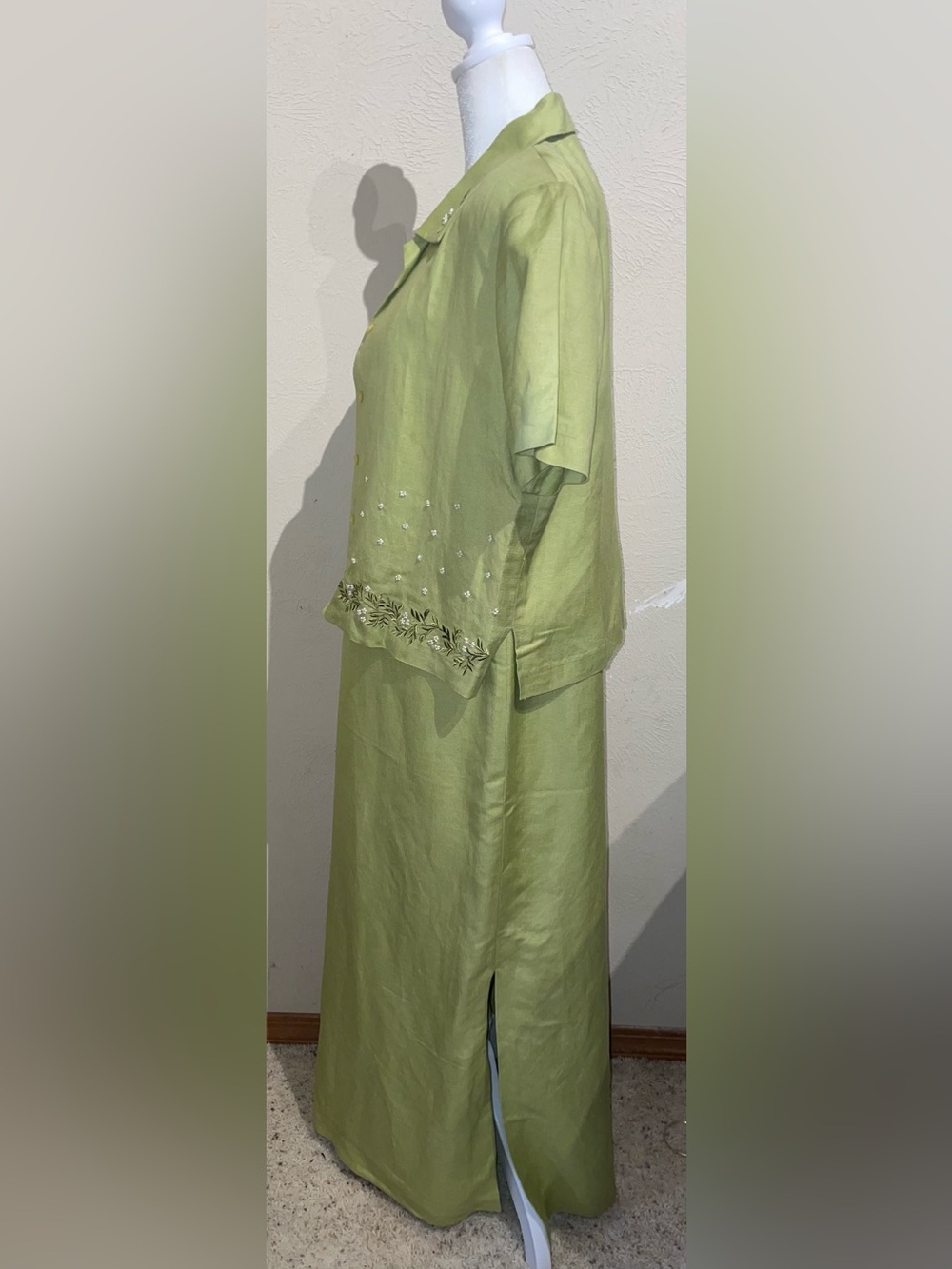 Positive Attitude Women’s Size 12P Green Linen Blend Dress Set Blazer Maxi 2Pc - Picture 4 of 12